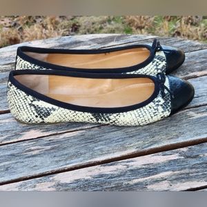 J. Crew Cap-Toe Snakeskin Flats Shoes 8
